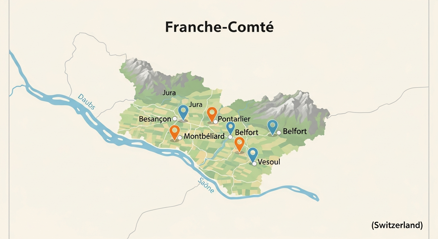 Carte de la zone d'intervention en Franche-Comté