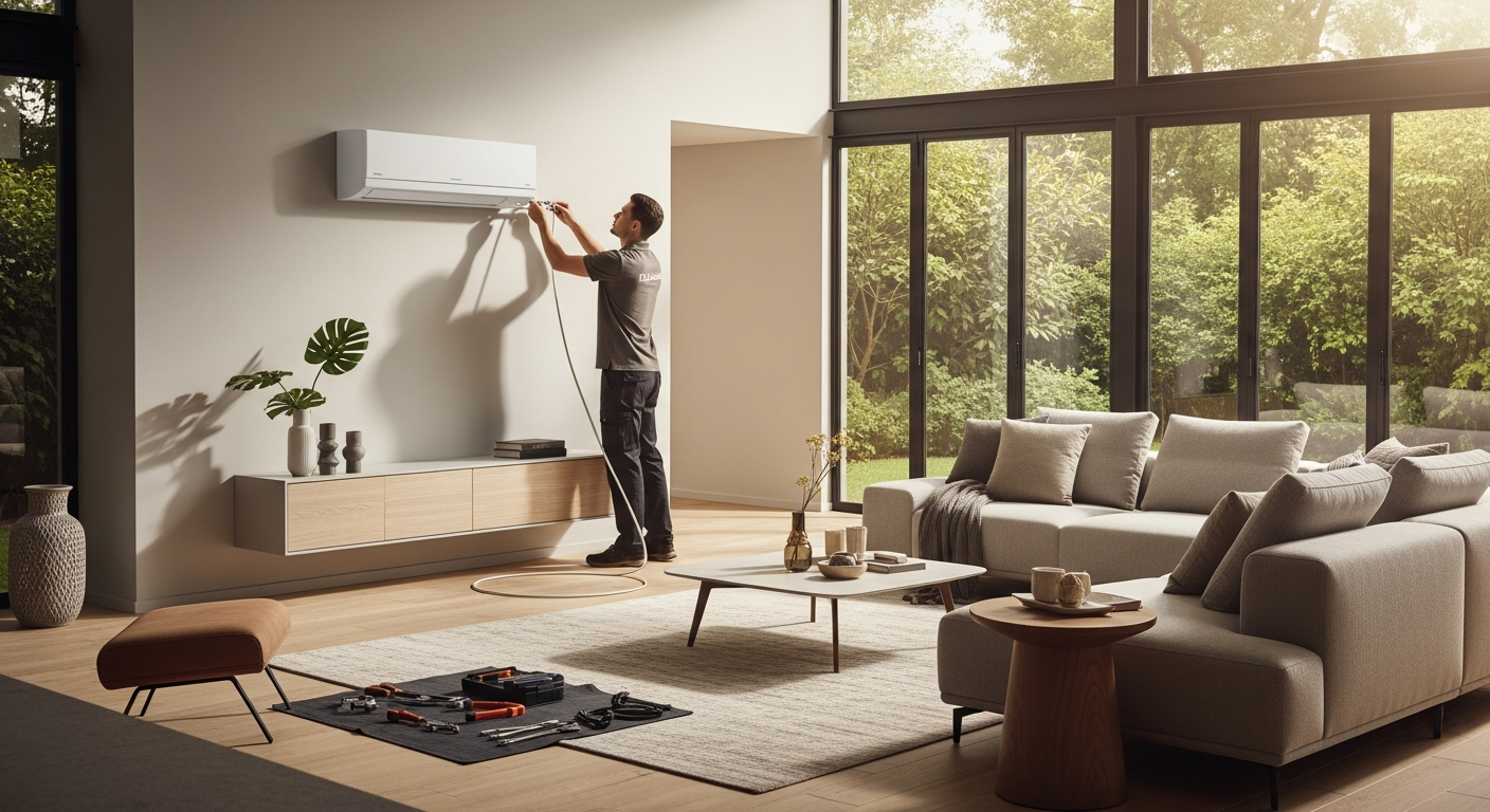 Installation de climatisation dans une villa moderne