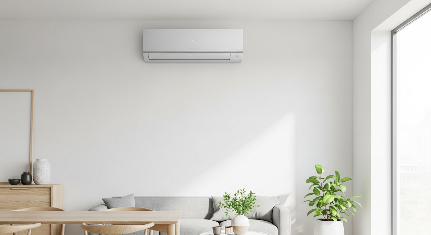 Climatisation moderne installée dans un salon contemporain