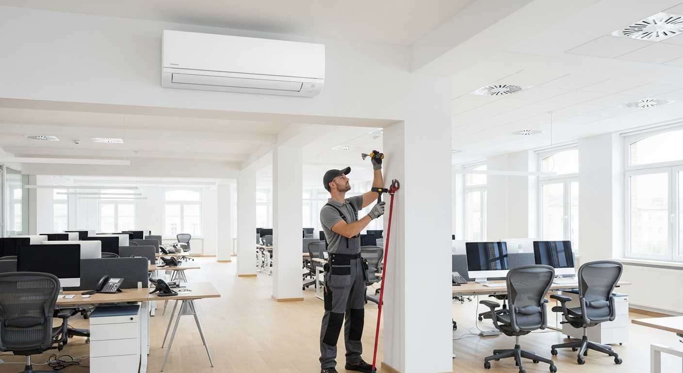 Installation de climatisation murale dans des bureaux professionnels